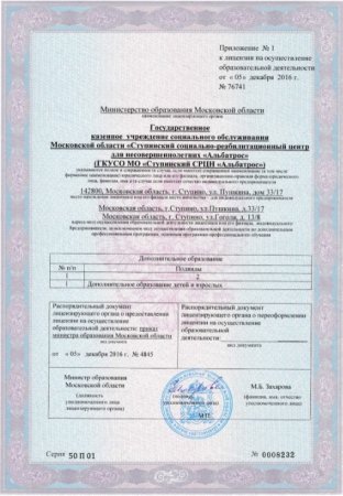 Лицензии ГКУСО МО Семейный центр помощи семье и детям "Ступинский"